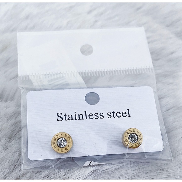 Stainless Steel Cubic Zirconia Round Stud Earrings - Picture 2 of 5